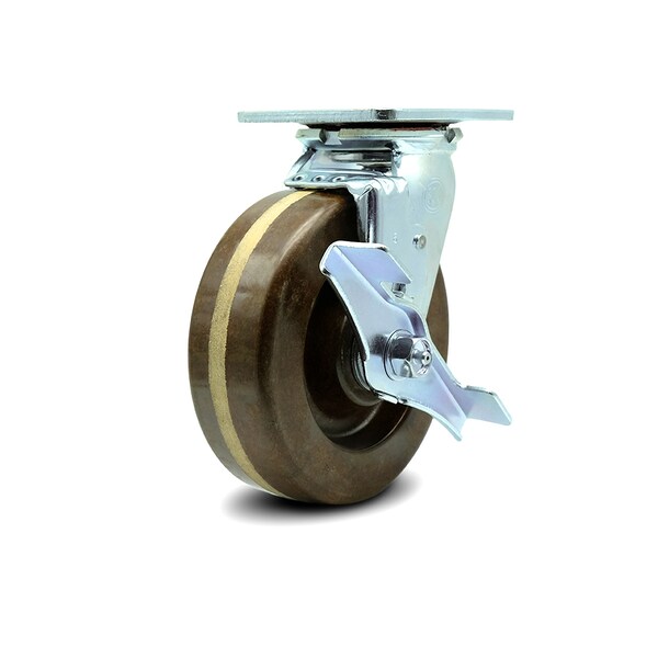 6 Inch High Temp Phenolic Swivel Caster with Roller Bearing and Brake SCC